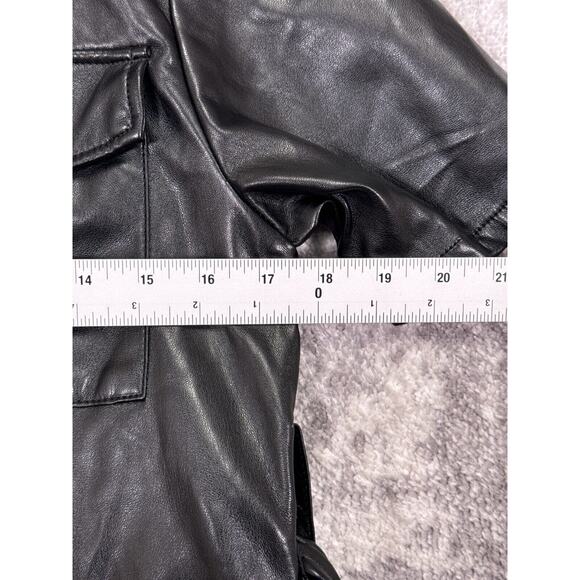 House of Harlow Dress XS Womens Black Vegan Leather Button Up Belted Mini - Picture 4 of 8